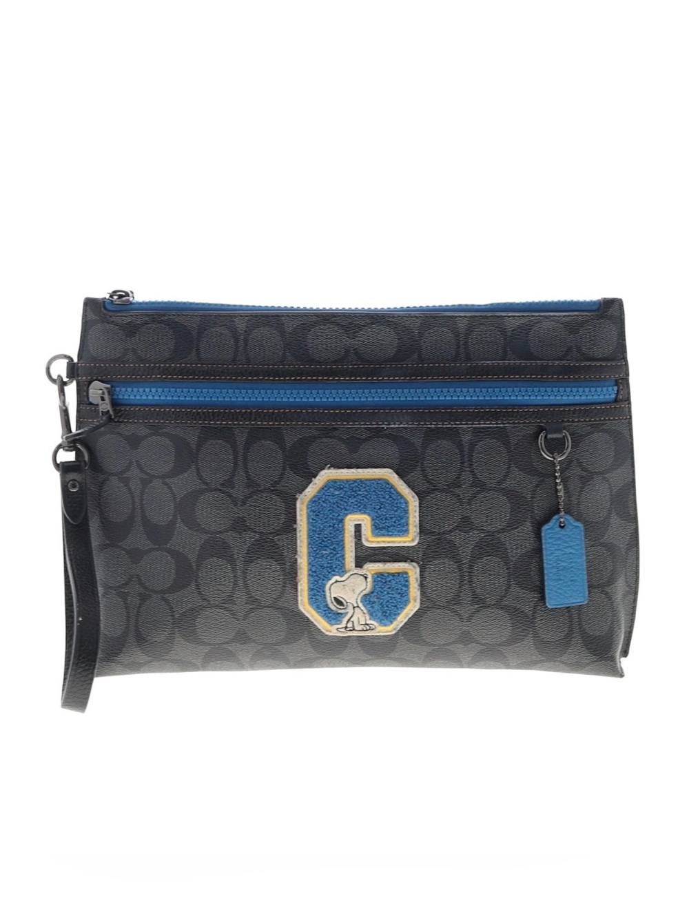 Coach X Peanuts Carryall Pouch in Signature Canvas with a Snoopy patch wristlet